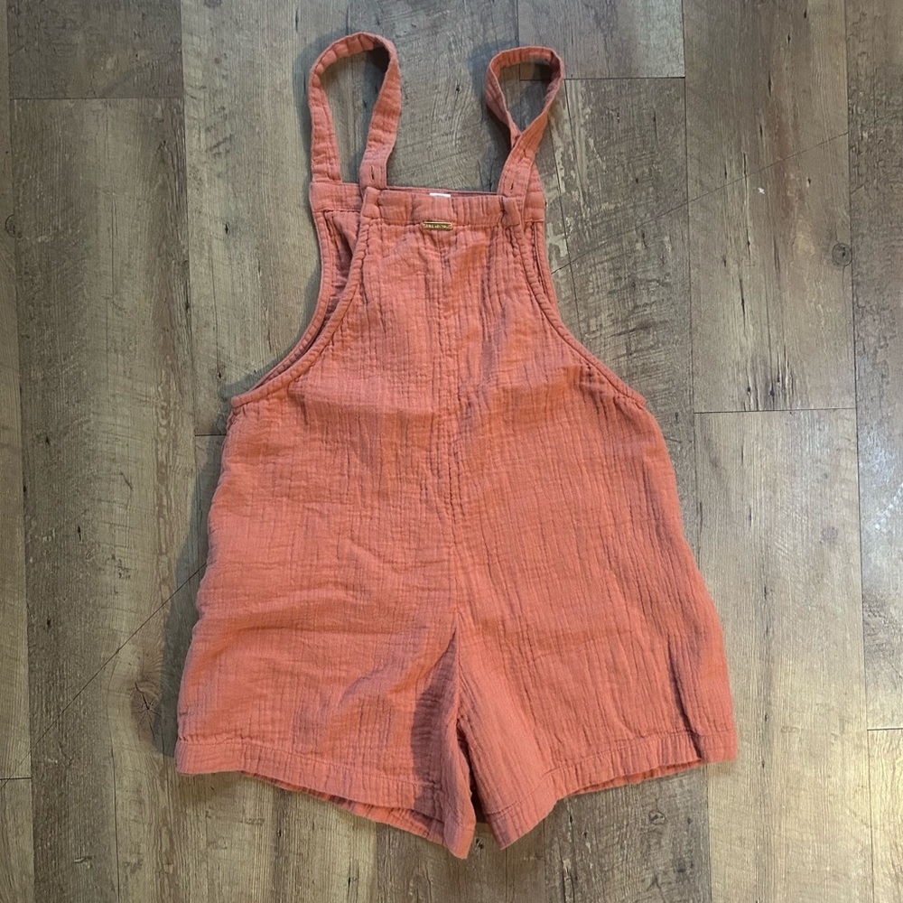 Billabong Gauze Overall Shorts Romper Coral Loose Fit Beachy Size Small - Picture 2 of 13